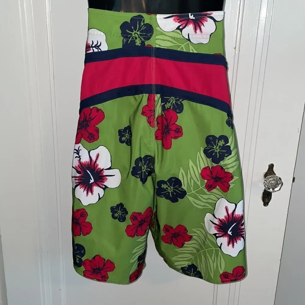 First Wave green & red tropical print board shorts swim trunks‎